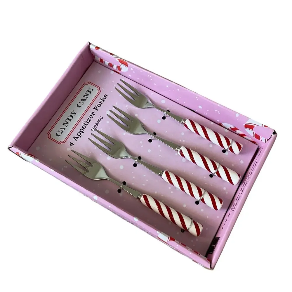 Christmas Candy Cane Peppermint Appetizer Forks Set of 4